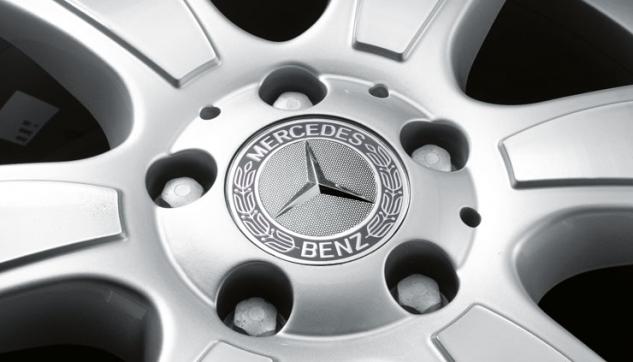 Capac central la butuc roata original Mercedes-Benz, logo clasic pe fond gri
