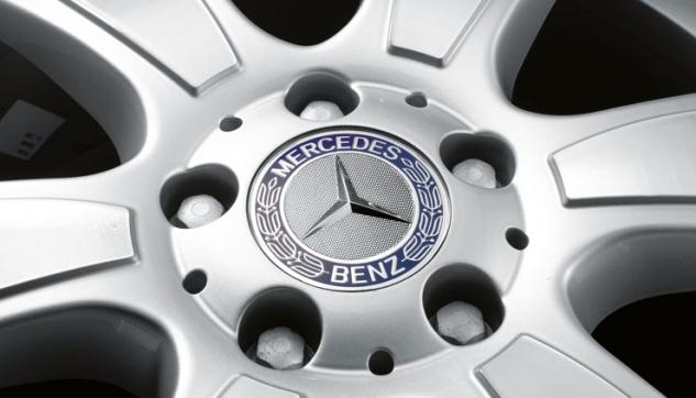 Capac central la butuc roata original Mercedes-Benz, logo clasic pe fond albastru