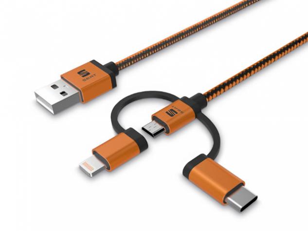 Cablu original Seat 3-in-1 MFI pentru incarcare si transfer date, USB la USB-C, USB-micro si Lightning