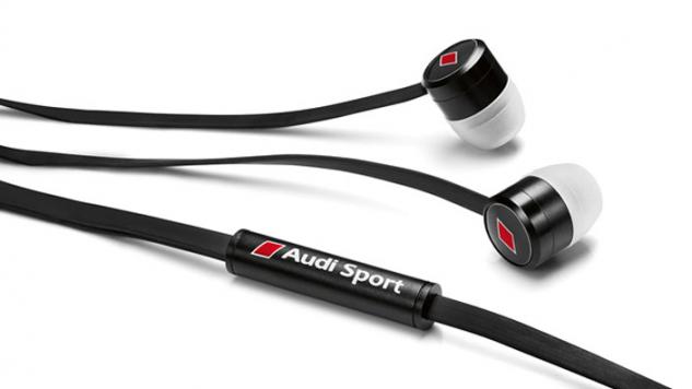Casti cu microfon originale Audi Sport, negru/rosu, cablu plat