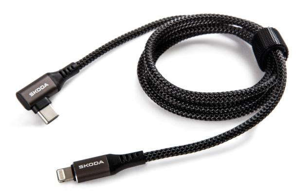 Cablu adaptor original Skoda, conexiune Apple Lightning la USB-C in unghi de 90
