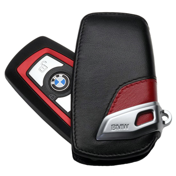 Husa protectie cheie originala BMW - Sport Line - piele neagra / rosie