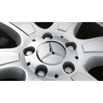 Capac central la butuc roata original Mercedes-Benz, stea cromata pe fond Argintiu Titan