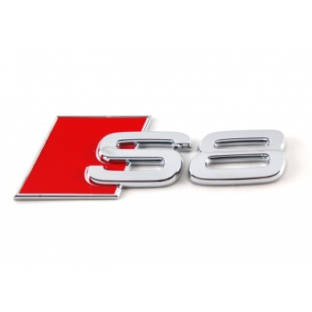 Emblema autocolanta originala Audi, logo S8 argintiu