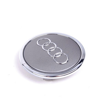 Capac central la butuc roata original Audi, gri metalizat mat cu inel cromat, fixare 68-58 mm
