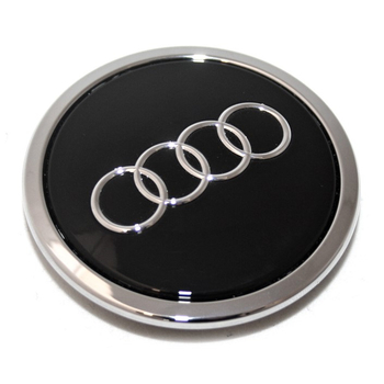 Capac central la butuc roata original Audi, negru lucios cu inel cromat, fixare 68-58 mm