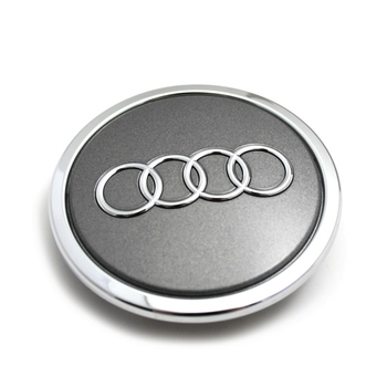 Capac central la butuc roata original Audi, gri metalizat cu inel cromat, fixare 68-58 mm