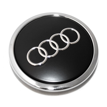 Capac central la butuc roata original Audi, negru mat cu inel cromat, fixare 68-58 mm