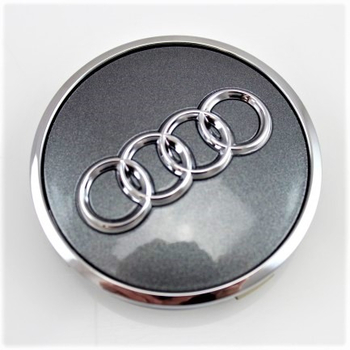 Capac central la butuc roata original Audi, gri metalizat cu inel cromat, fixare 60-58 mm