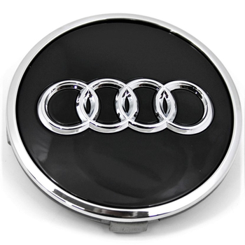 Capac central la butuc roata original Audi, negru lucios cu inel cromat, fixare 60-58 mm