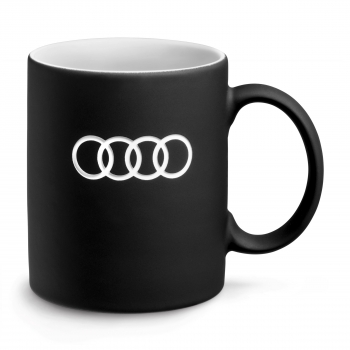 Cana ceramica originala Audi, colectia Audi Rings, negru-alb