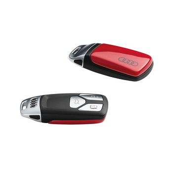Husa pentru cheie originala Audi 8W, logo cercuri, Rosu - Tango Red, pentru cheie cu ornamente cromate