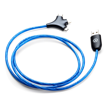 Cablu original Volkswagen 3-in-1 pentru incarcare, USB-A la USB-C, USB-micro si Lightning