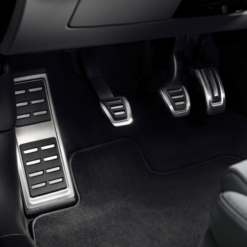 Ornamente sport RS pentru pedale si reazem picior, originale Audi A3 (8V, 8Y), Audi Q2 (GA), Audi Q3 (F3) si Audi TT (FV) 2013+, transmisie manuala